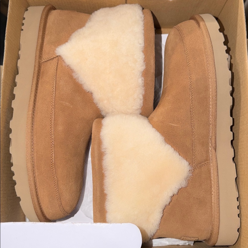 UGG Tan Ankle Boots with Cream Fur